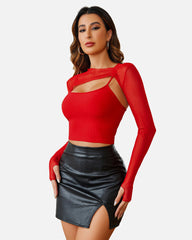 Mesh Crop Top with Cami Top Sets