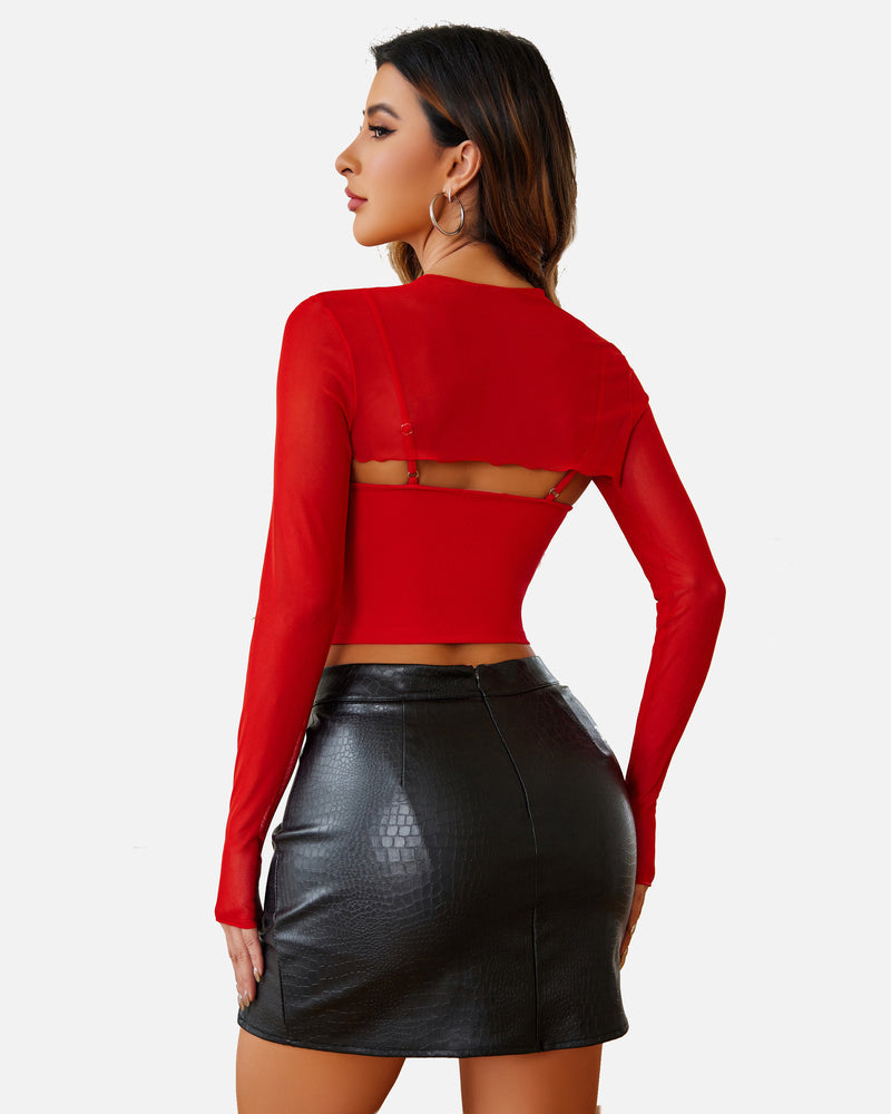2 Pcs Sets Mesh Crop Top with Cami Top