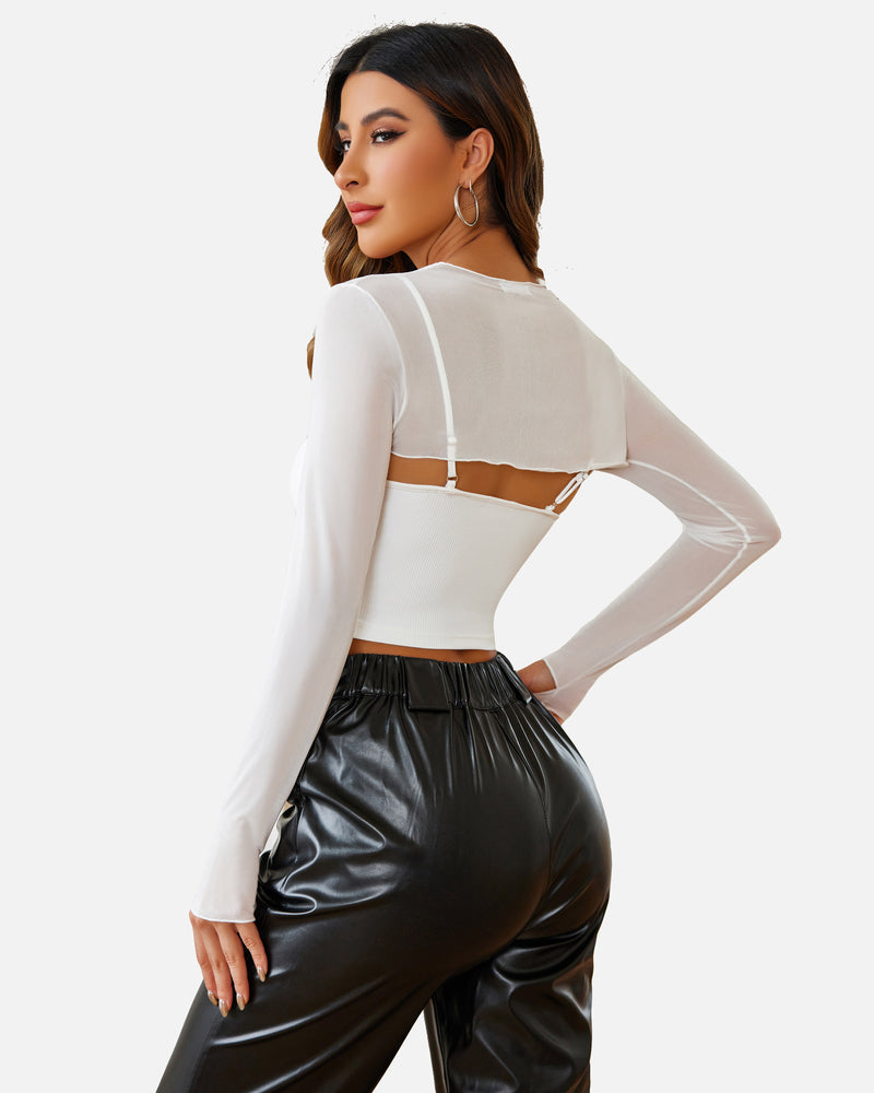 2 Pcs Sets Mesh Crop Top with Cami Top