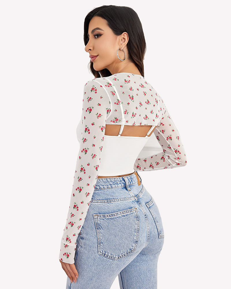 2 Pcs Sets Mesh Crop Top with Cami Top