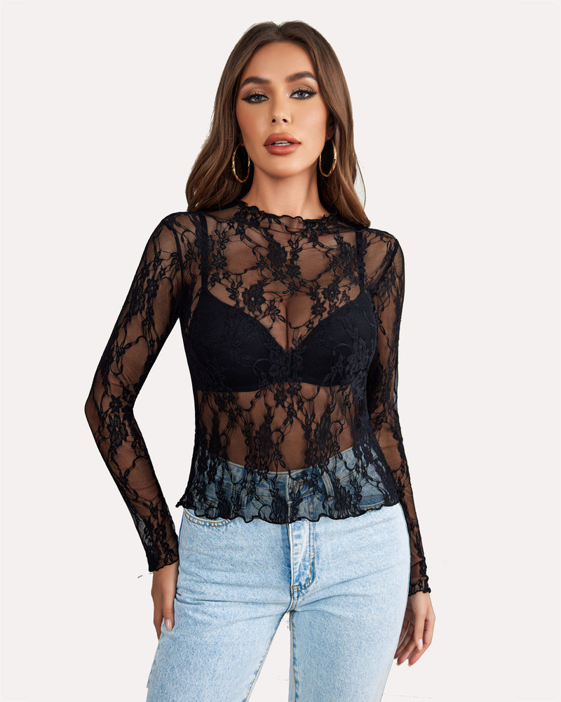 Long Sleeve FLace Sheer Blouse