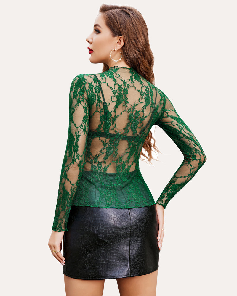 Long Sleeve FLace Sheer Blouse