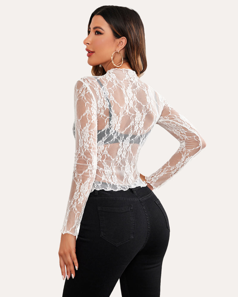 Long Sleeve FLace Sheer Blouse