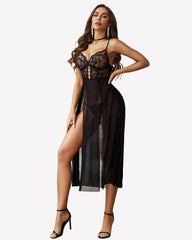 Lace Mesh Side Split Nightgown
