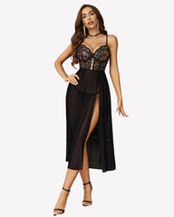 Lace Mesh Side Split Nightgown