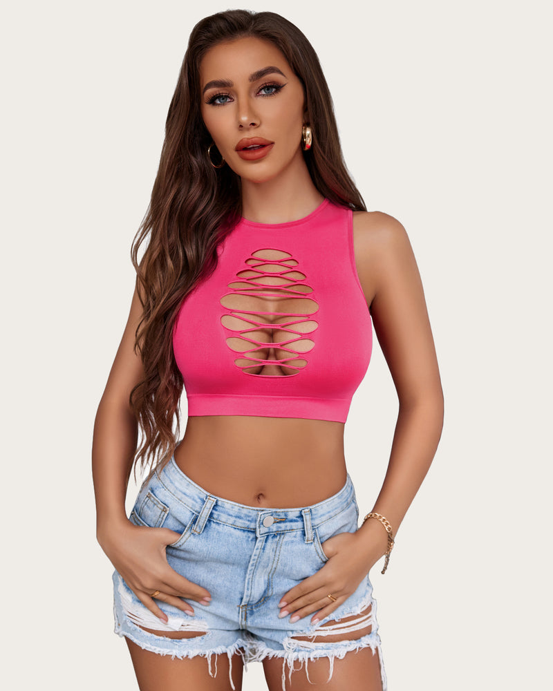 2/3 Pack Fishnet Top Cut Out Crops