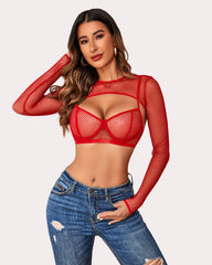 3 Pcs Fishnet Crop Sheer Sets