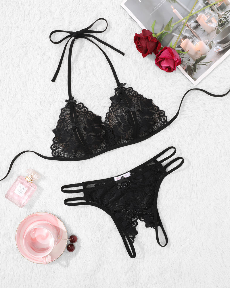 Bra and Panty Set Halter Lace 2 Piece Set