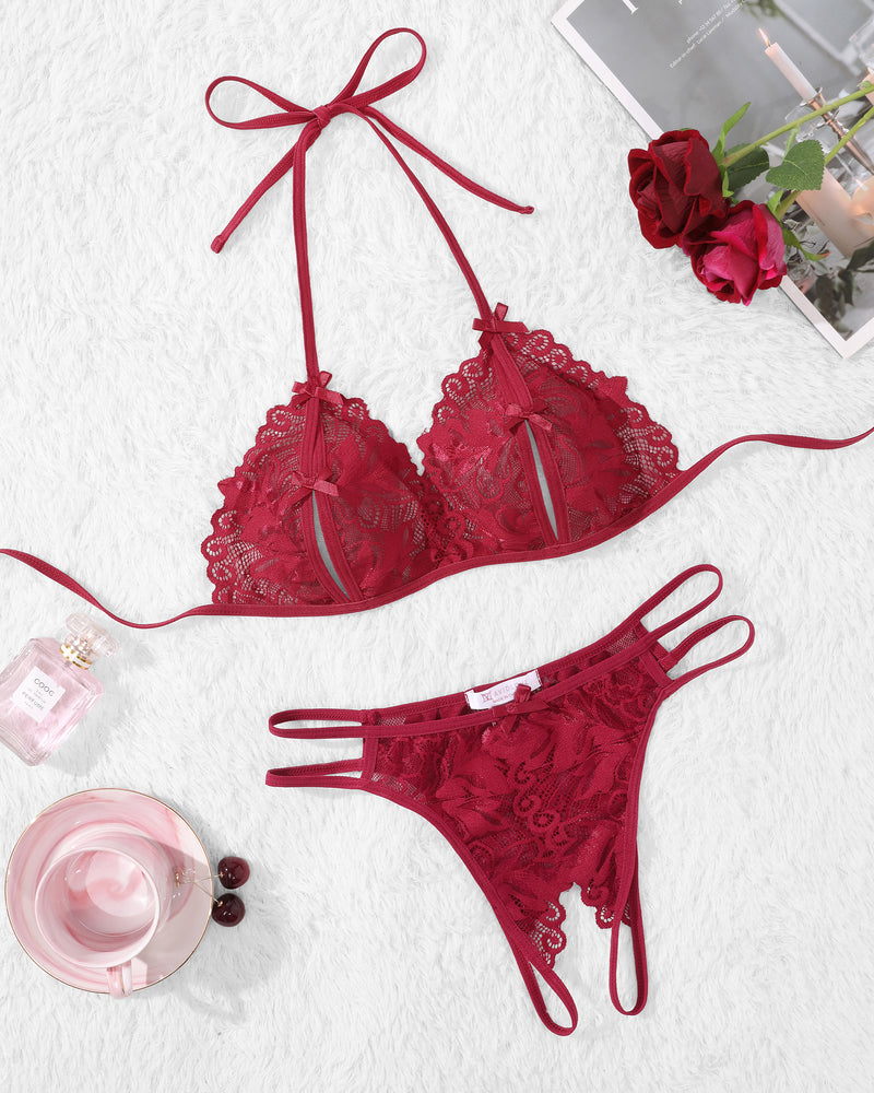 Bra and Panty Set Halter Lace 2 Piece Set