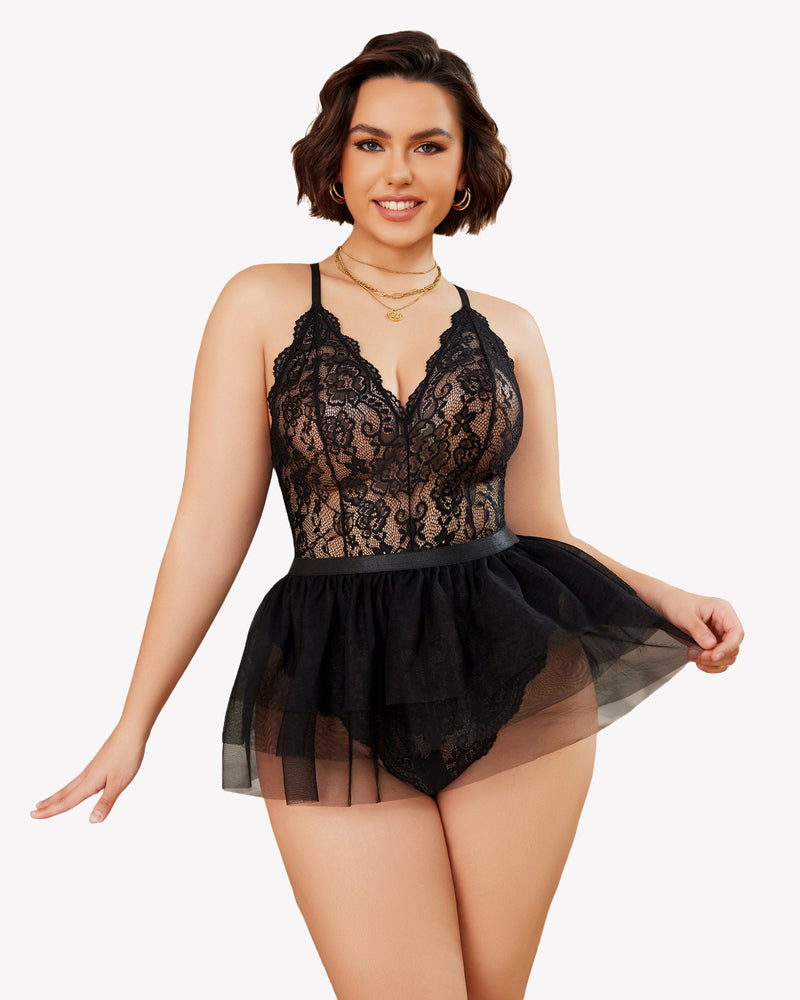 Plus Size Lace Teddy V Neck Nighty