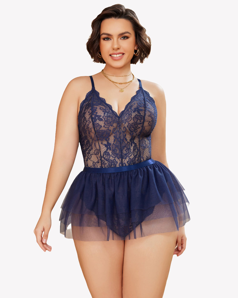 Plus Size Lace Teddy V Neck Nighty