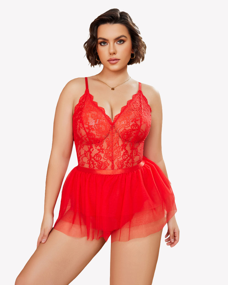 Plus Size Lace Teddy V Neck Nighty