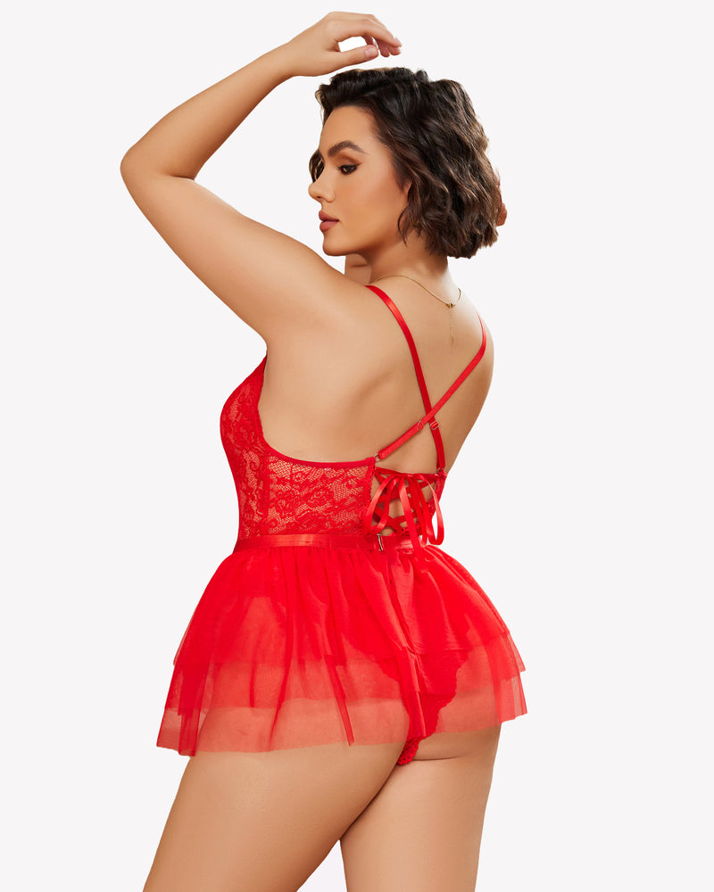 Plus Size Lace Teddy V Neck Nighty