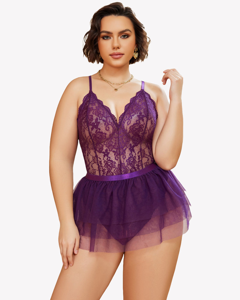 Plus Size Lace Teddy V Neck Nighty