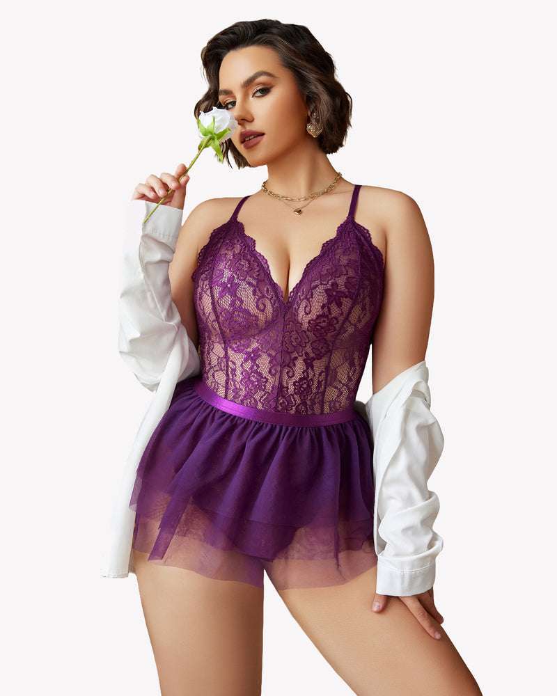 Plus Size Lace Teddy V Neck Nighty