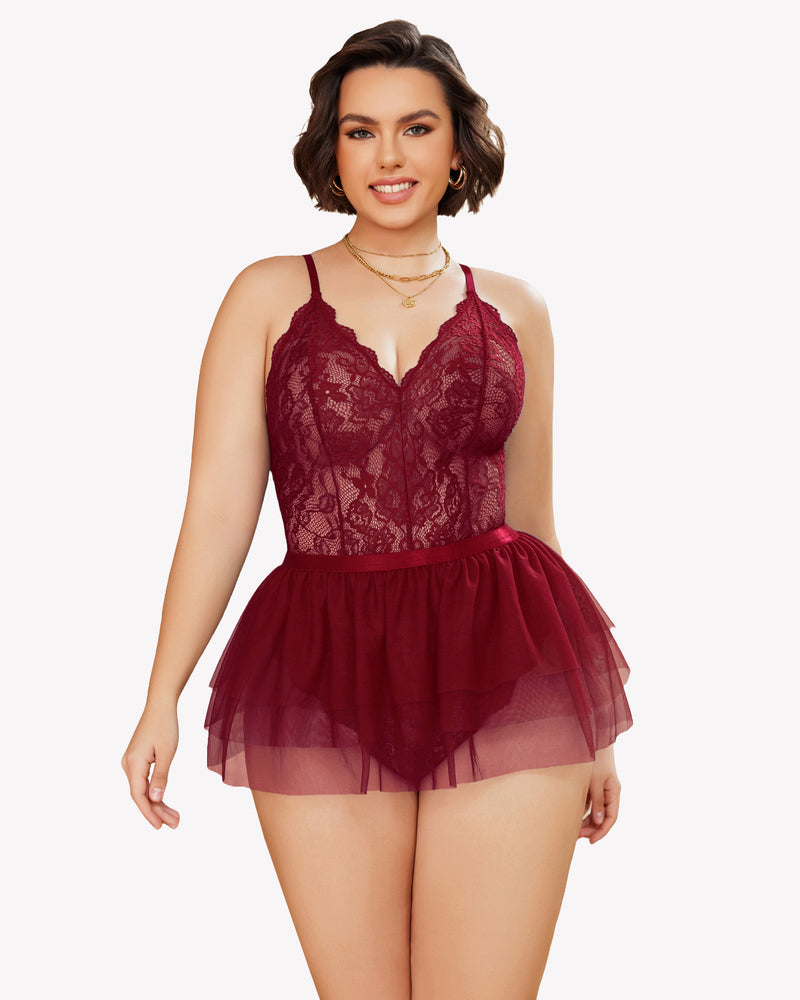 Plus Size Lace Teddy V Neck Nighty