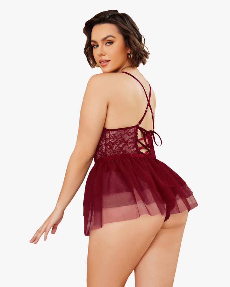 Plus Size Lace Teddy V Neck Nighty