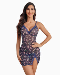 Sheer Lace Side Slit Nightgown