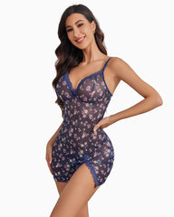 Sheer Lace Side Slit Nightgown