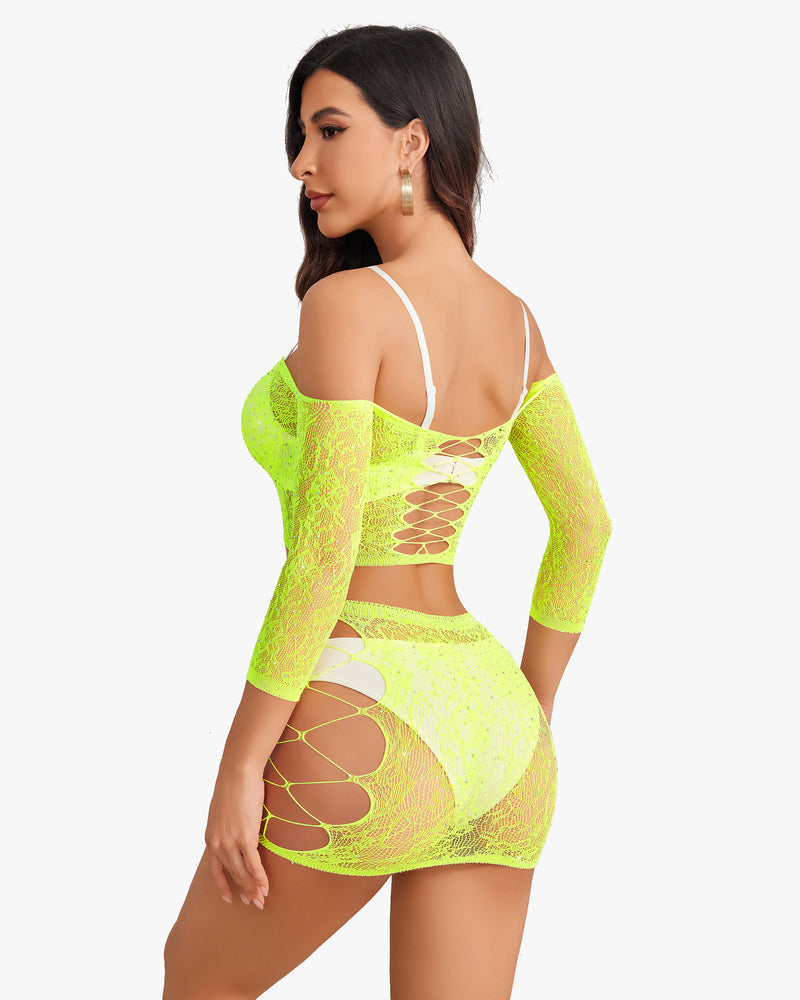 Rhinestone Fishnet Lingerie Sets