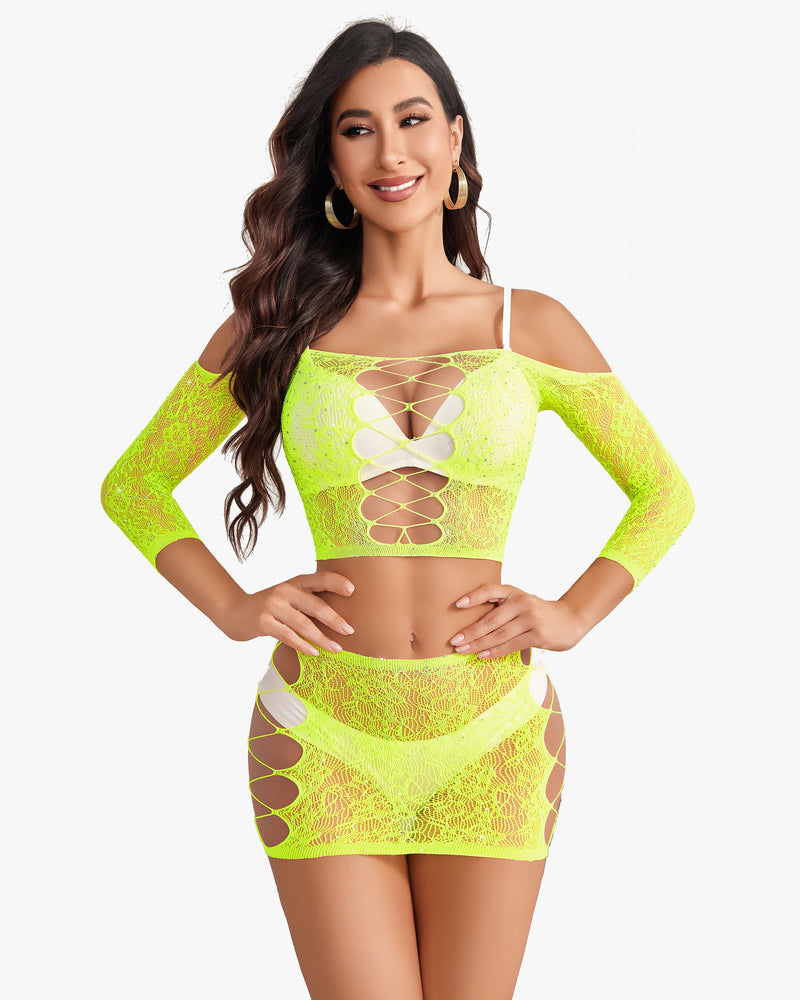 Rhinestone Fishnet Lingerie Sets