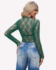 Long Sleeve Mesh Top Sheer Blouse