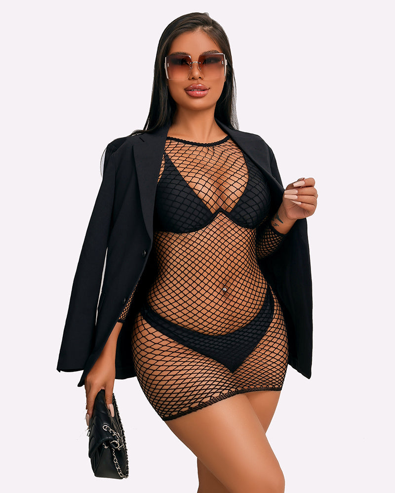 Fishnet Dress Long Sleeve Cover Up