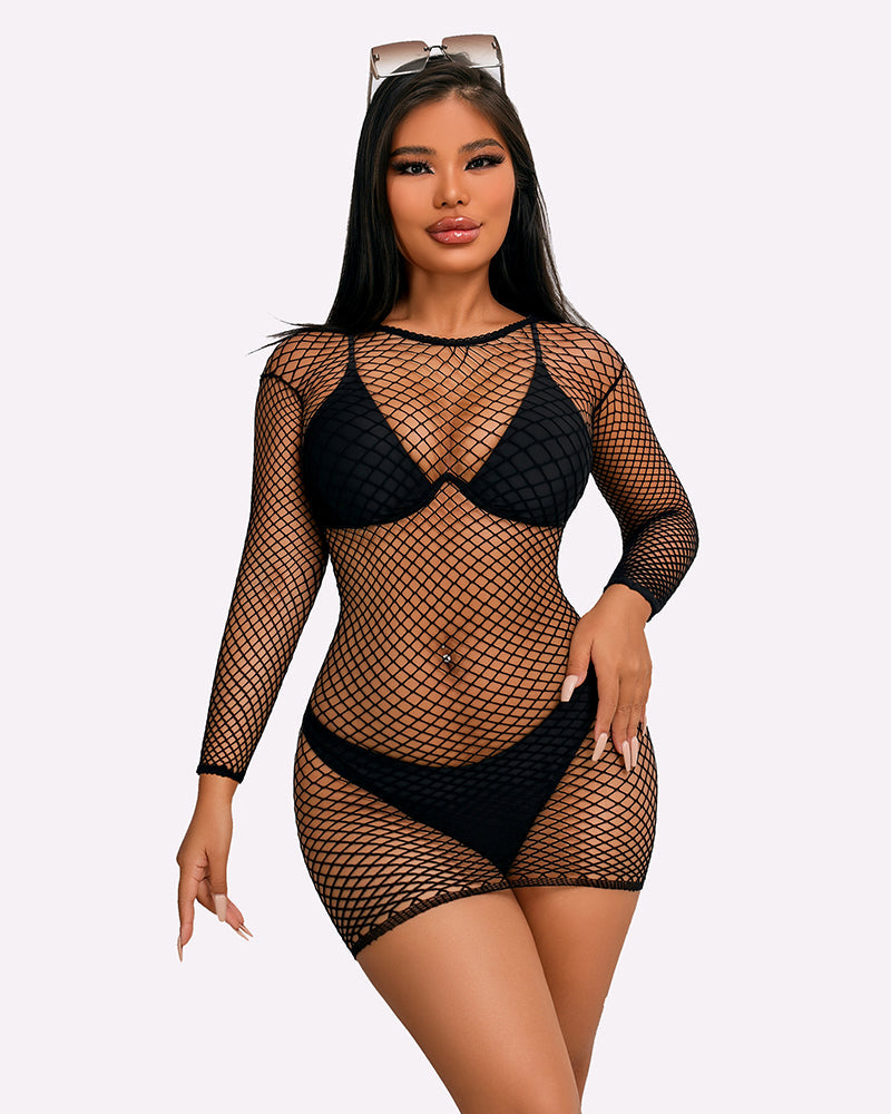 Fishnet Dress Long Sleeve Cover Up