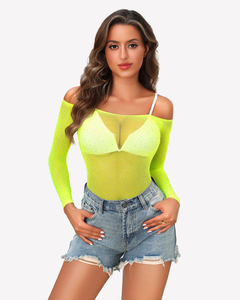 Sparkle Rhineston Fishnet Bodysuit
