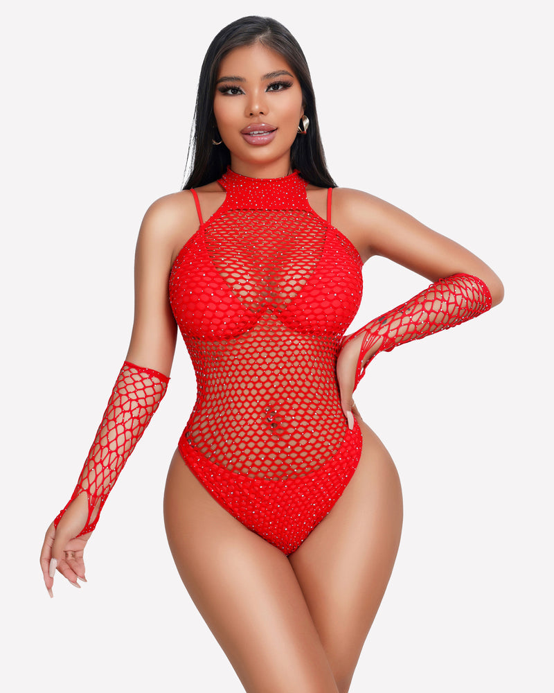 Fishnet Rhinestone Bodysuit