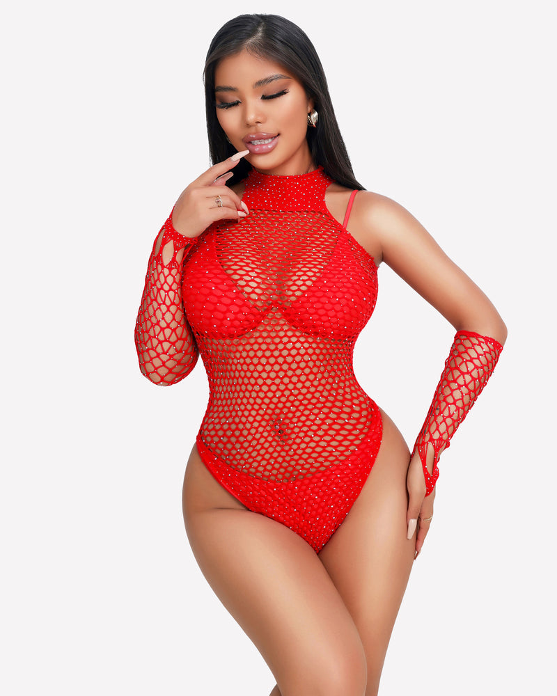 Fishnet Rhinestone Bodysuit