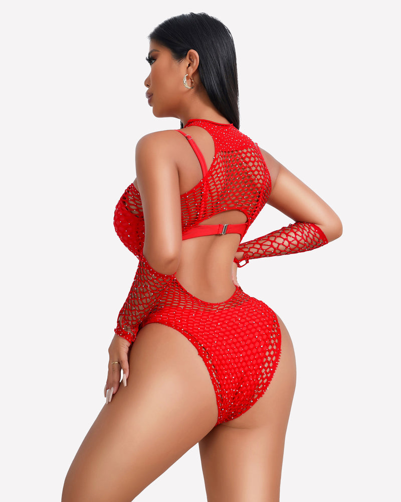 Fishnet Rhinestone Bodysuit