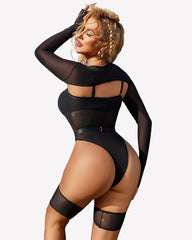 Long Sleeve Mesh Top Teddy Sheer Leotards