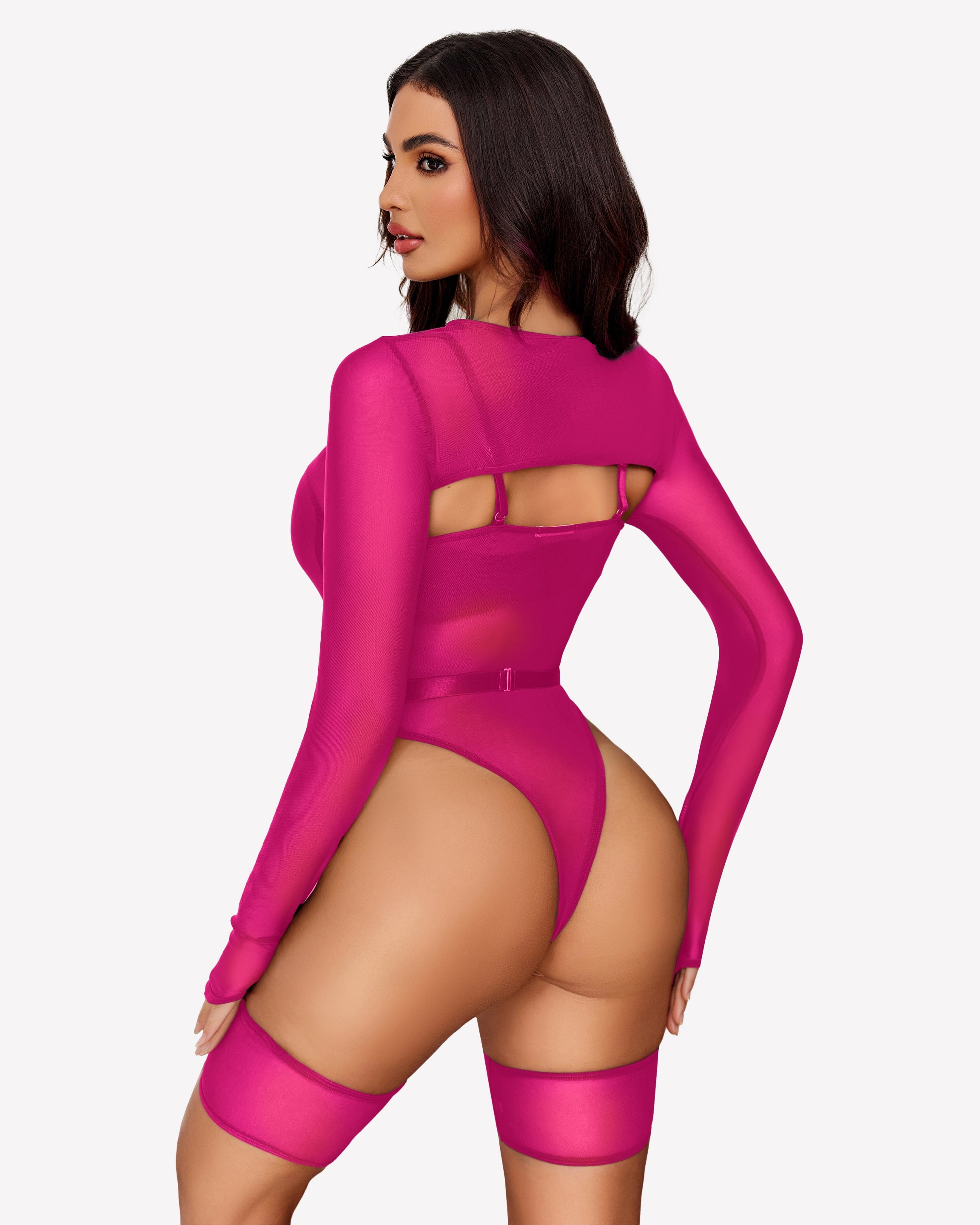 Long Sleeve Mesh Top Teddy Sheer Leotards