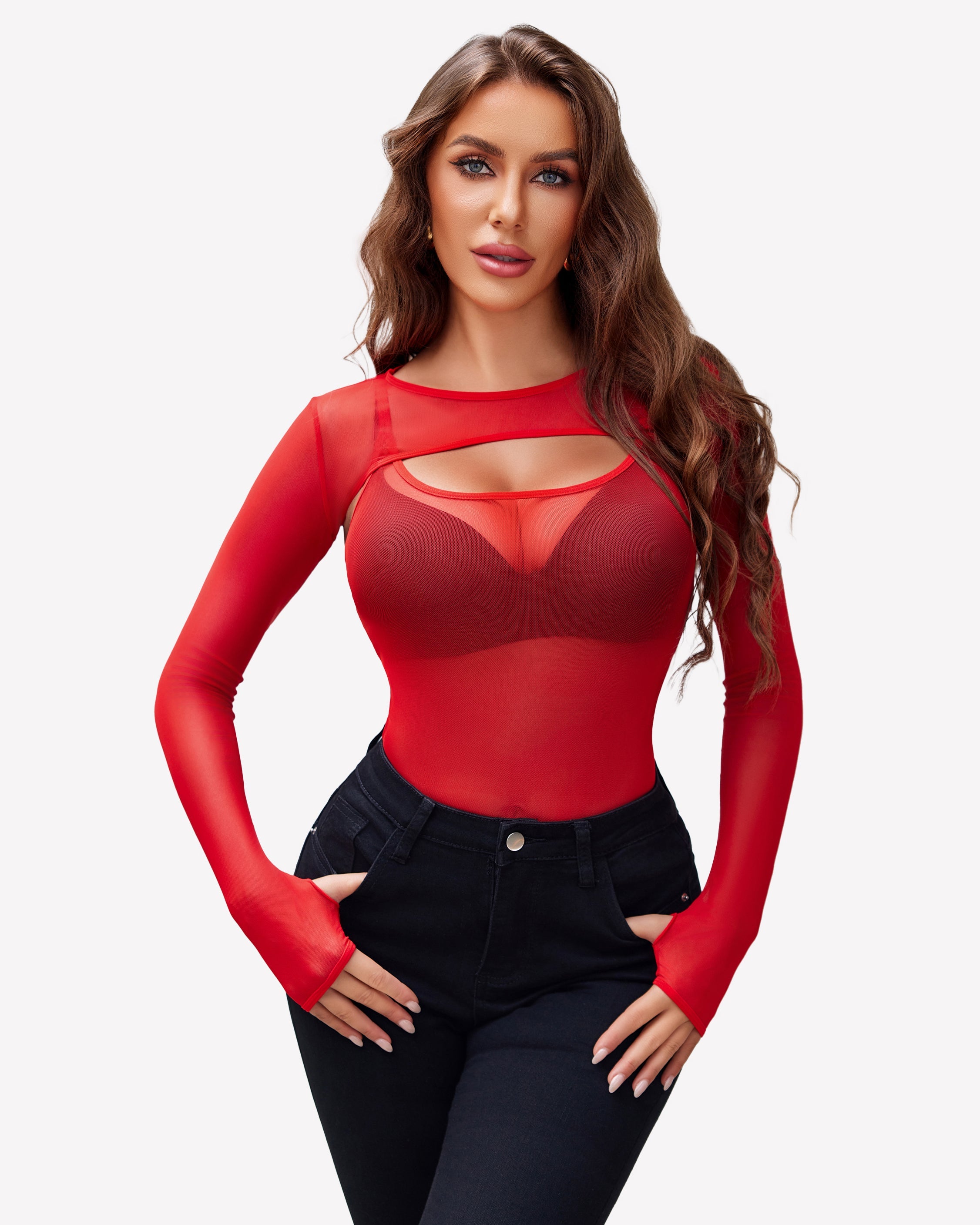 Long Sleeve Mesh Top Teddy Sheer Leotards