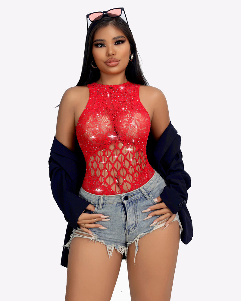Sparkle Rhinestone Fishnet Bodysuit