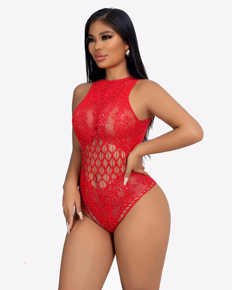 Sparkle Rhinestone Fishnet Bodysuit