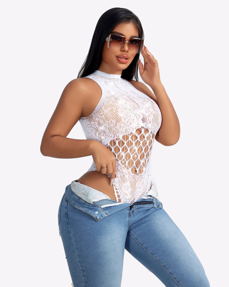 Sparkle Rhinestone Fishnet Bodysuit