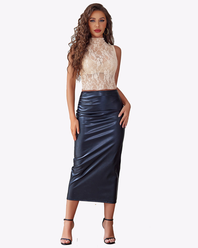 Mock Neck Lace FSee Through Tank