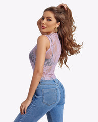 Mock Neck Lace FSee Through Tank