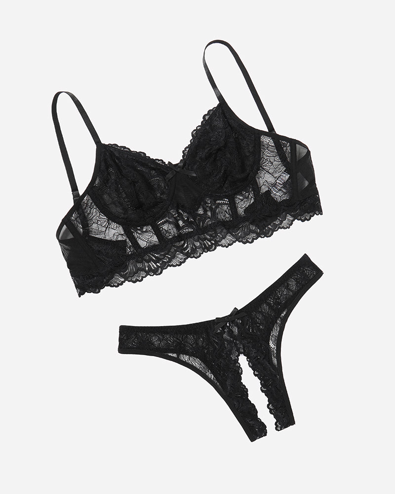 Lace Bra and Crotchless Panty Sets