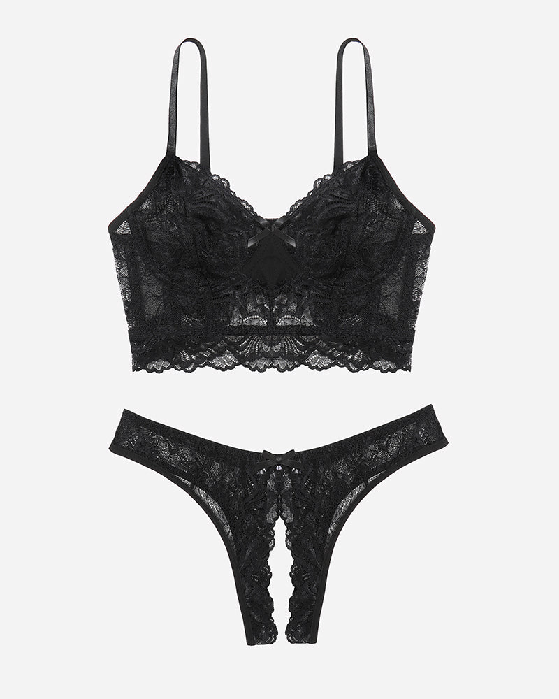 Lace Bra and Crotchless Panty Sets