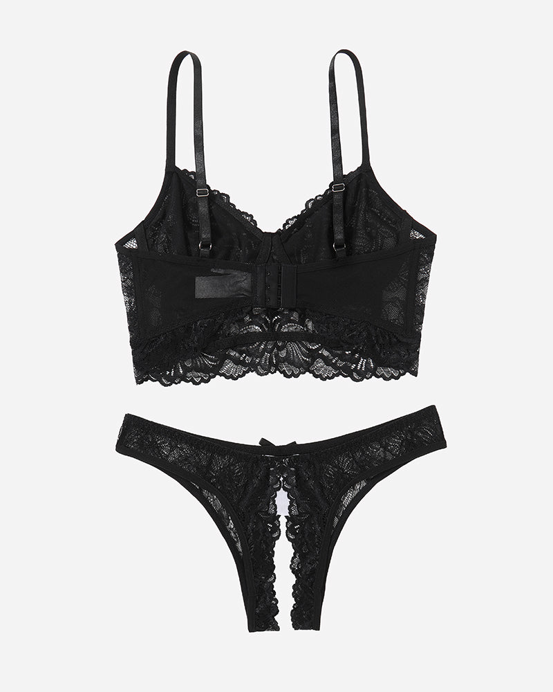 Lace Bra and Crotchless Panty Sets