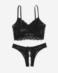 Lace Bra and Crotchless Panty Sets