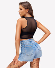 Mesh Crop Top Sheer Tank Shirts