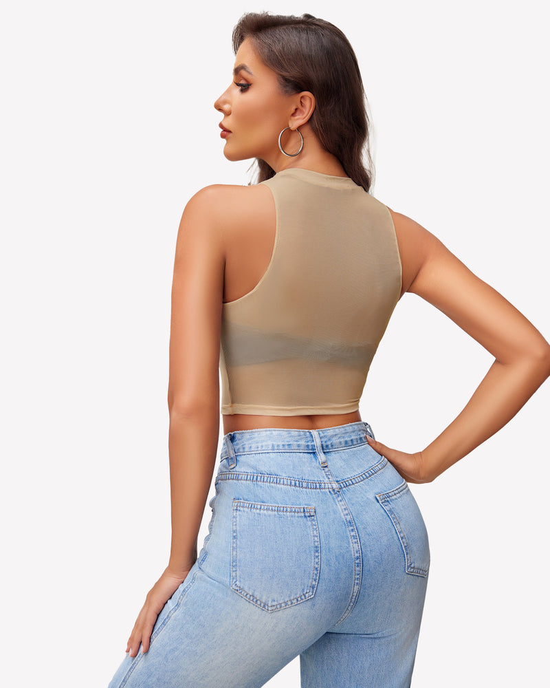 Mesh Crop Top Sheer Tank Shirts