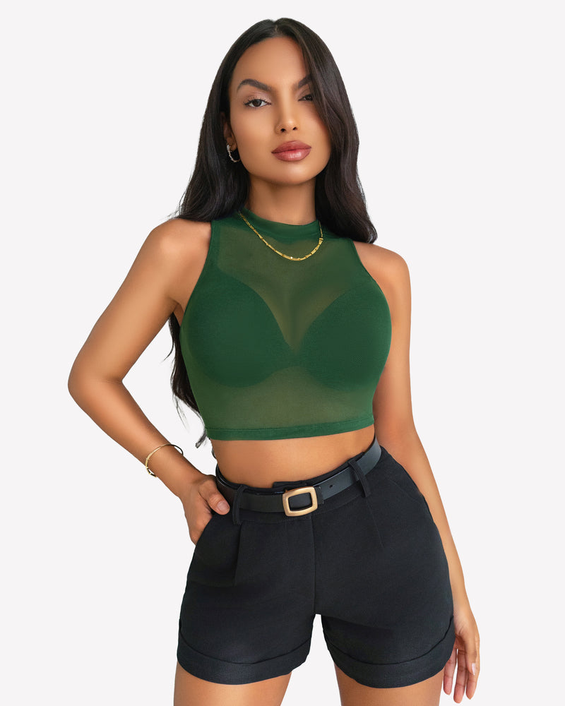 Mesh Crop Top Sheer Tank Shirts