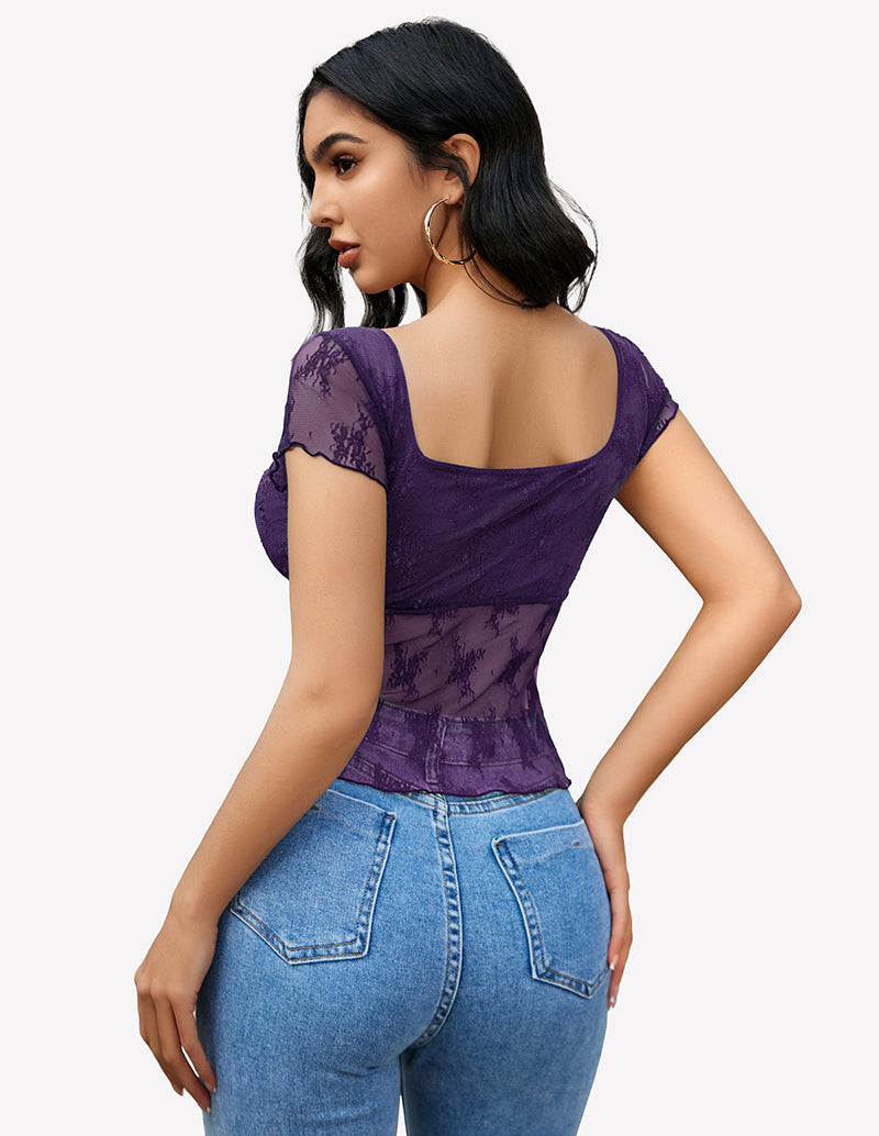 Lace Mesh Short Sleeve FShirt