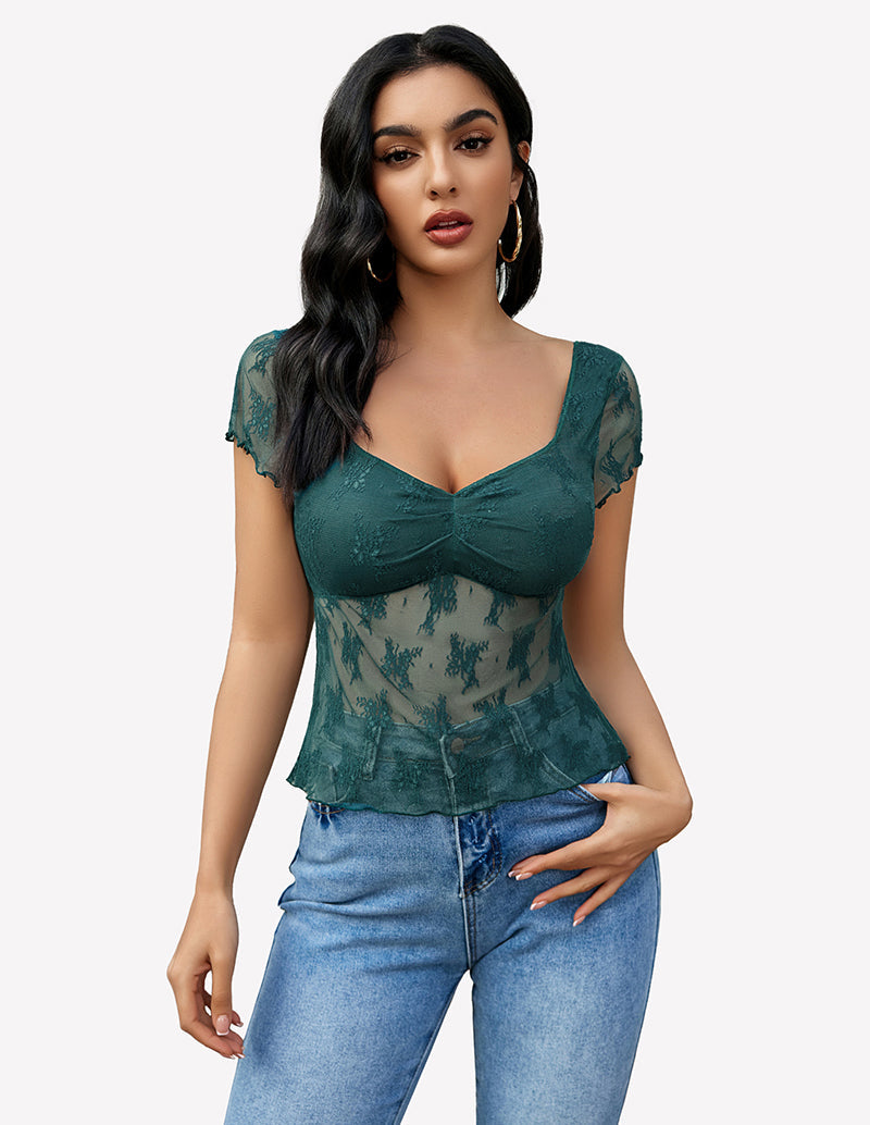 Lace Mesh Short Sleeve FShirt