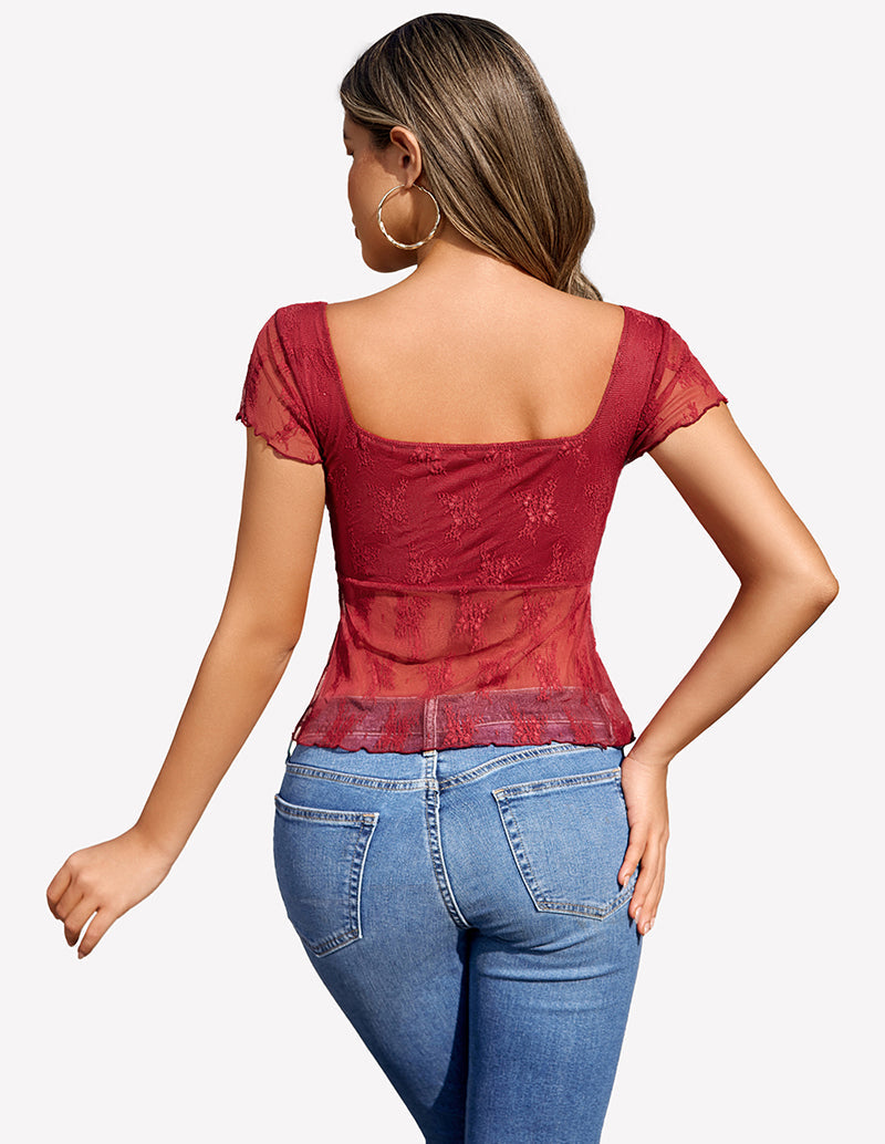 Lace Mesh Short Sleeve FShirt